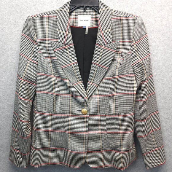 Court And Rowe Blazer Houndstooth Plaid Womens 12 Gold‎ Button Bolton - Picture 1 of 13